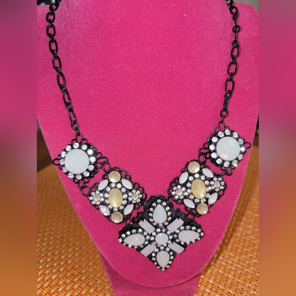Elegant Black and White Art Deco Statement Necklace